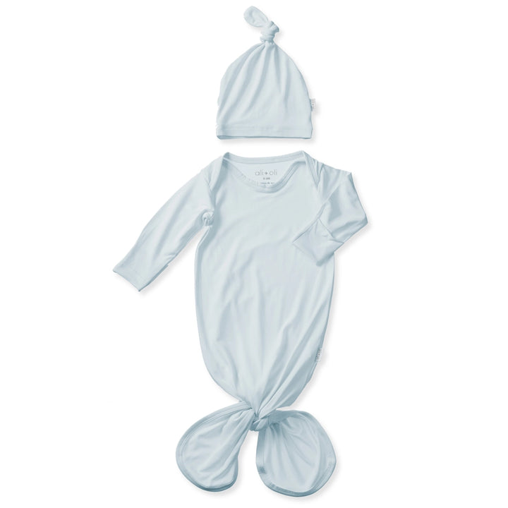 Bamboo Knotted Baby Gown & Beanie - Blue