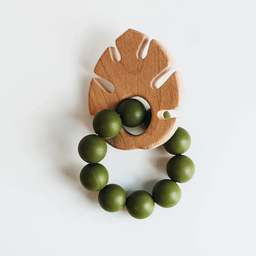 Green Leaf Silicone Beechwood Baby Teether