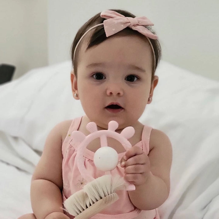 Giraffe Silicone Teether & Rattle Toy - Pink