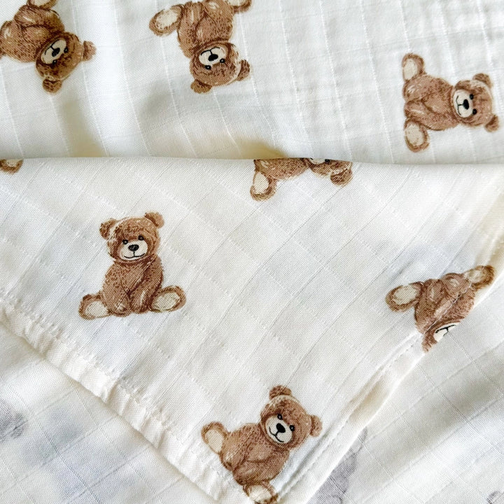 Teddy Bear Bamboo Muslin Swaddle Baby Blanket