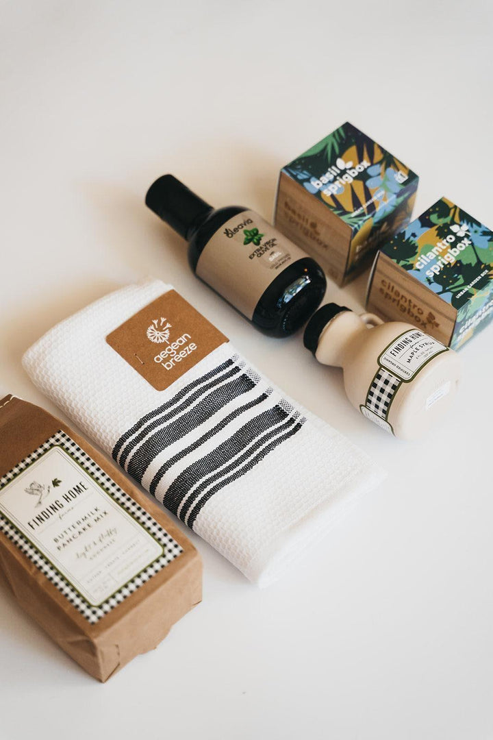 Waffle Kitchen Towel - Green/White Stripe - Giften Market