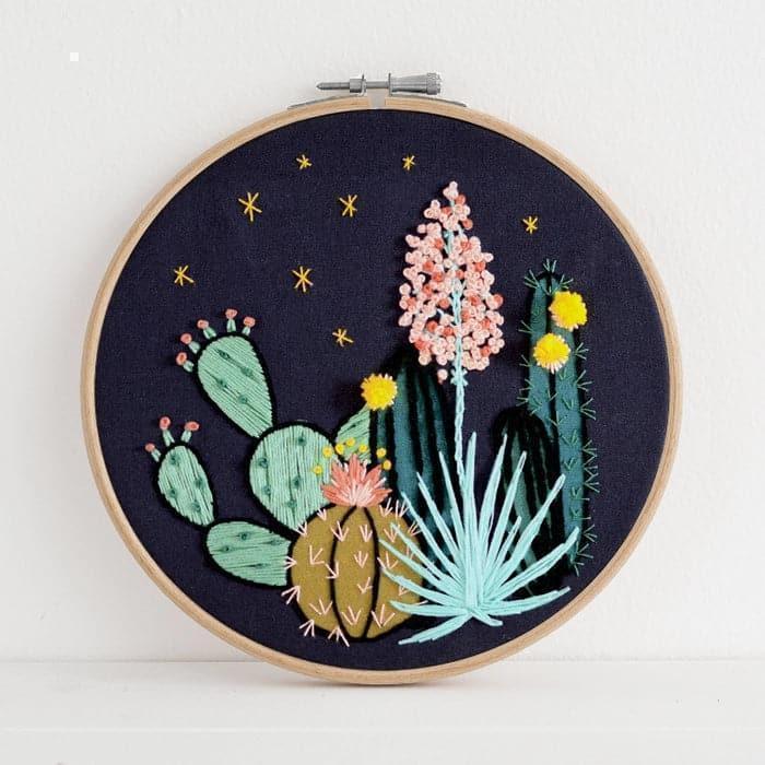 Night Cactus Premium Embroidery Kit - Giften Market