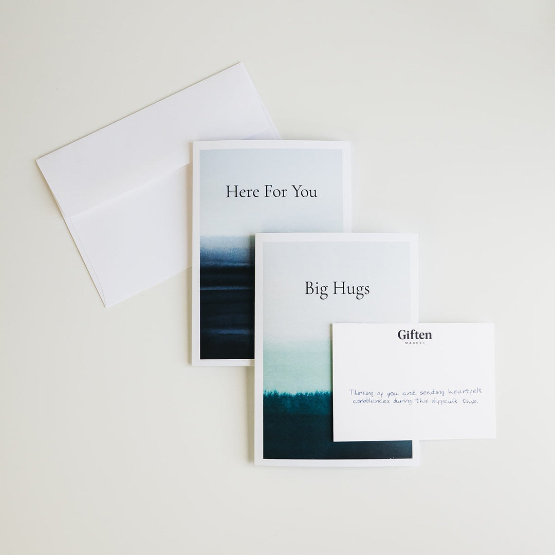 Giften Market sympathy cards with a handwritten condolence notecard and envelope