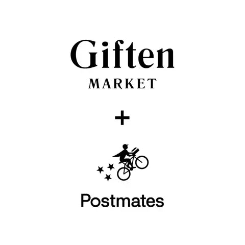 Giften Market and Postmates collaboration logo with rider icon on white background