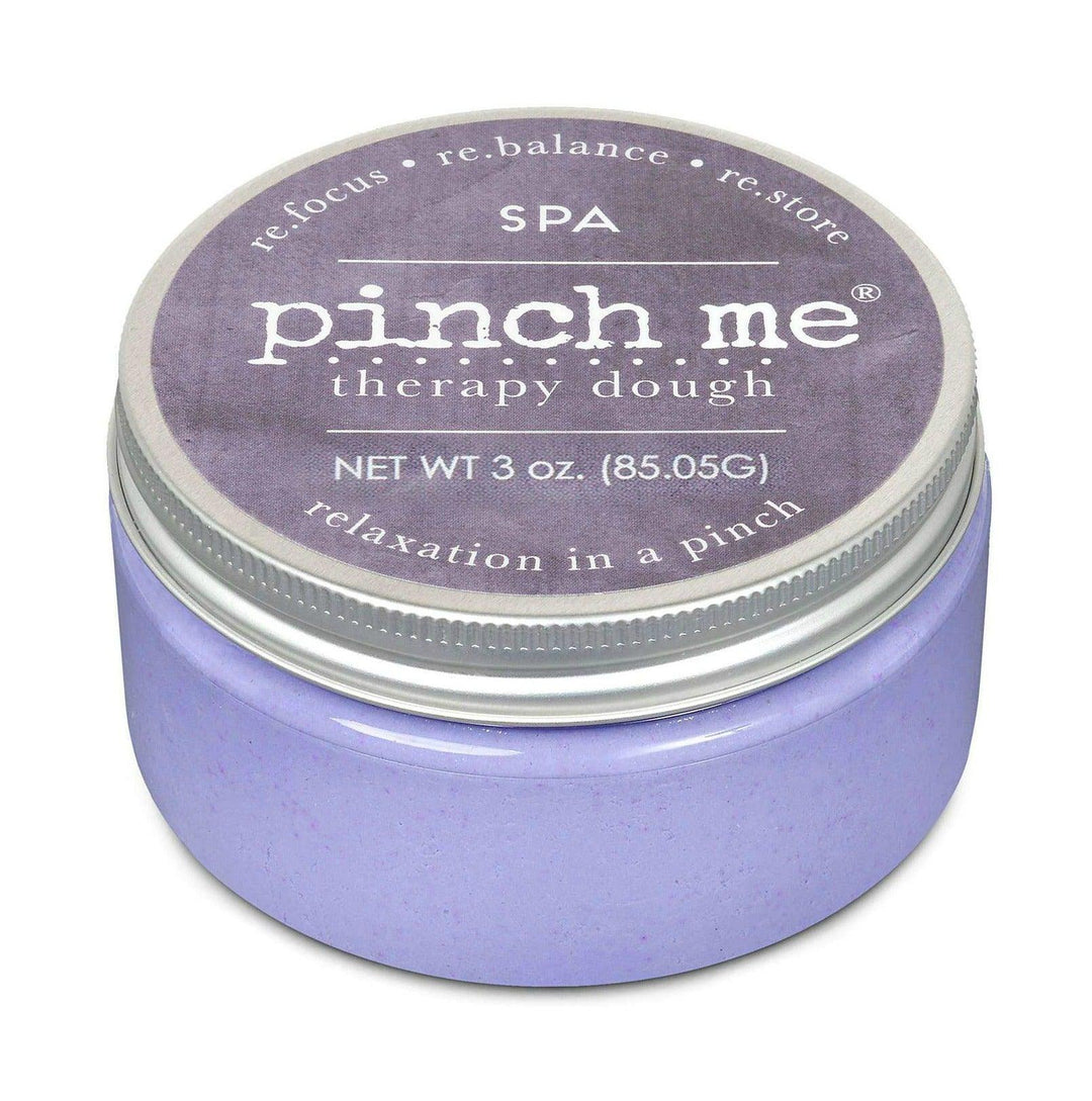 Lavender therapy dough in a round clear jar with silver lid, labeled for relaxation