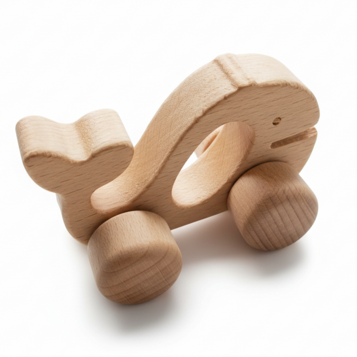 Wooden Whale Push Car Teether