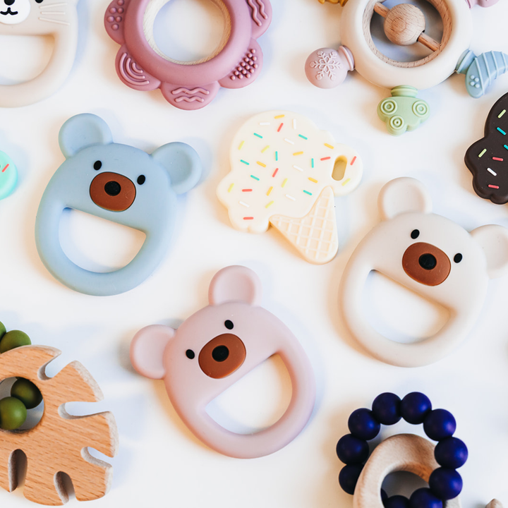 Navy Whale Silicone & Beechwood Baby Teether