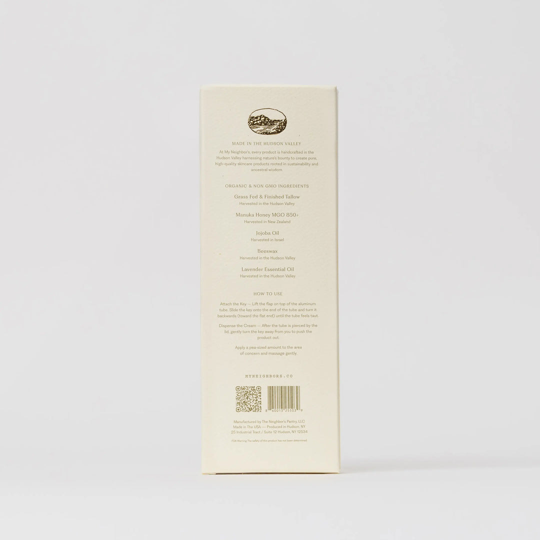 Back of the hand balm carton showing product information