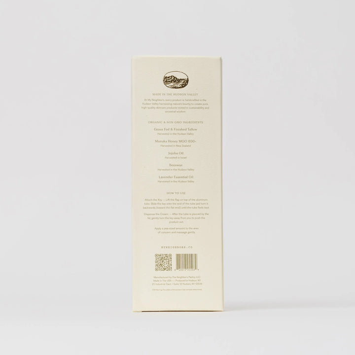 Back of the hand balm carton showing product information