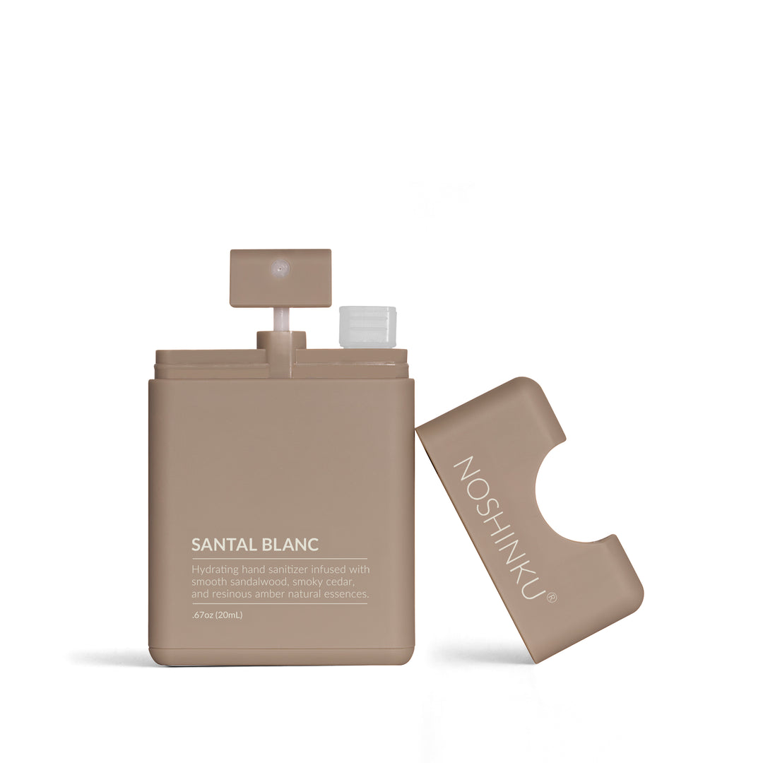 Noshinku Santal Blanc mister with its cap removed to show the refill opening