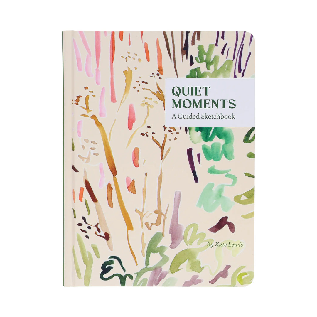 Front cover of Quiet Moments: A Guided Sketchbook with painted wildflowers on a cream background