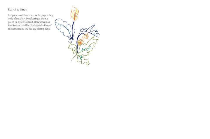 Interior page with a line drawing of a flower and a short prompt