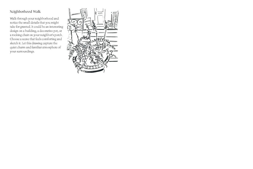 Interior page with a line drawing of a city street and a short prompt