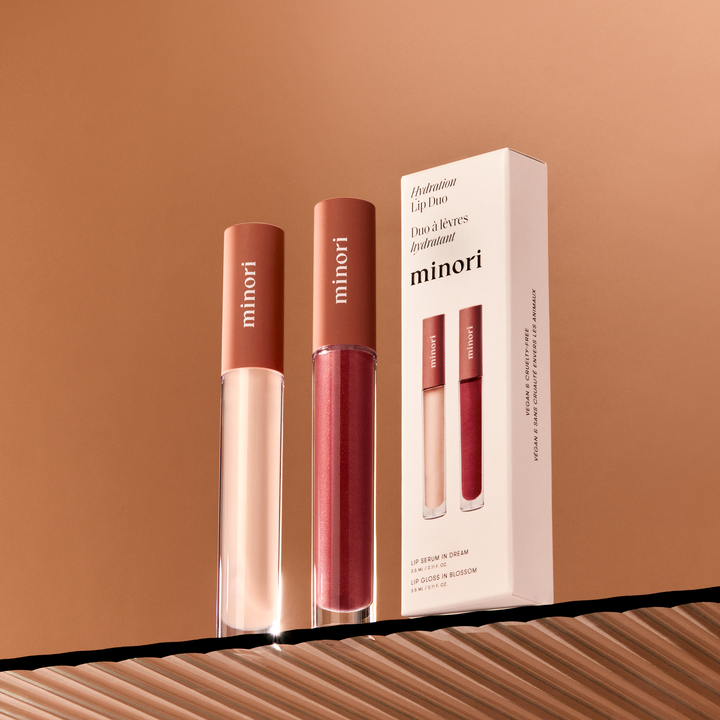 Minori Lip Treatment Gift Set: lip serum and gloss tubes in a boxed set