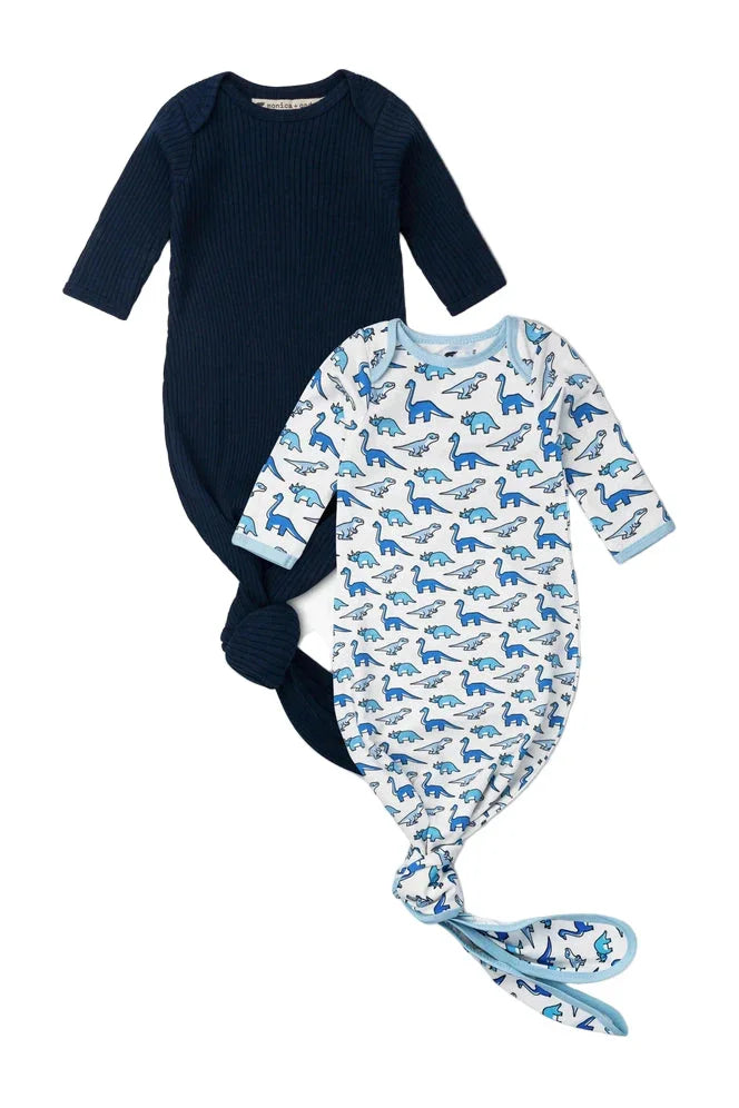 Set of 2 Knot It Baby Gowns - Navy