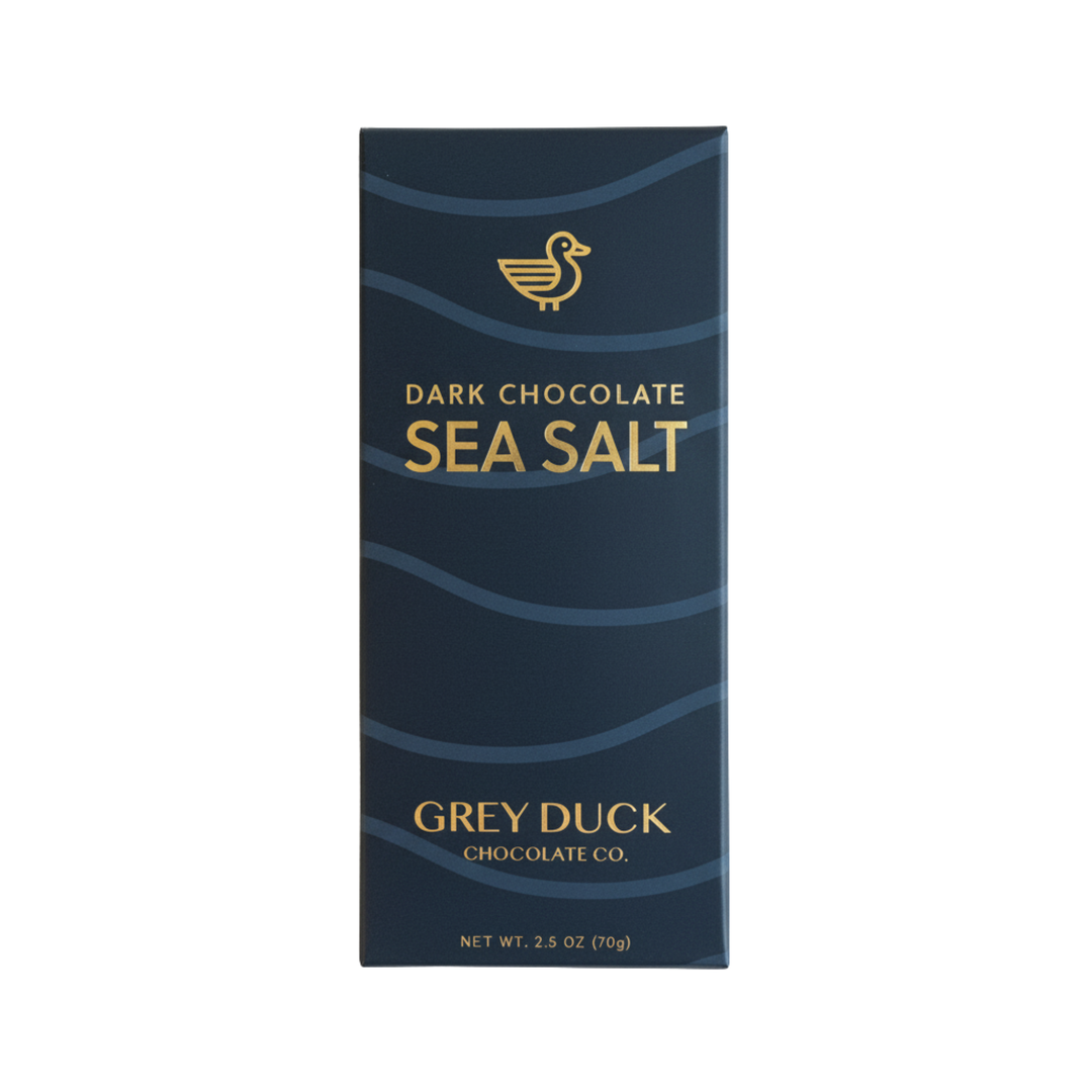 Sea Salt Dark Chocolate Bar with crisp sea salt flakes by Grey Duck Chocolate Co.