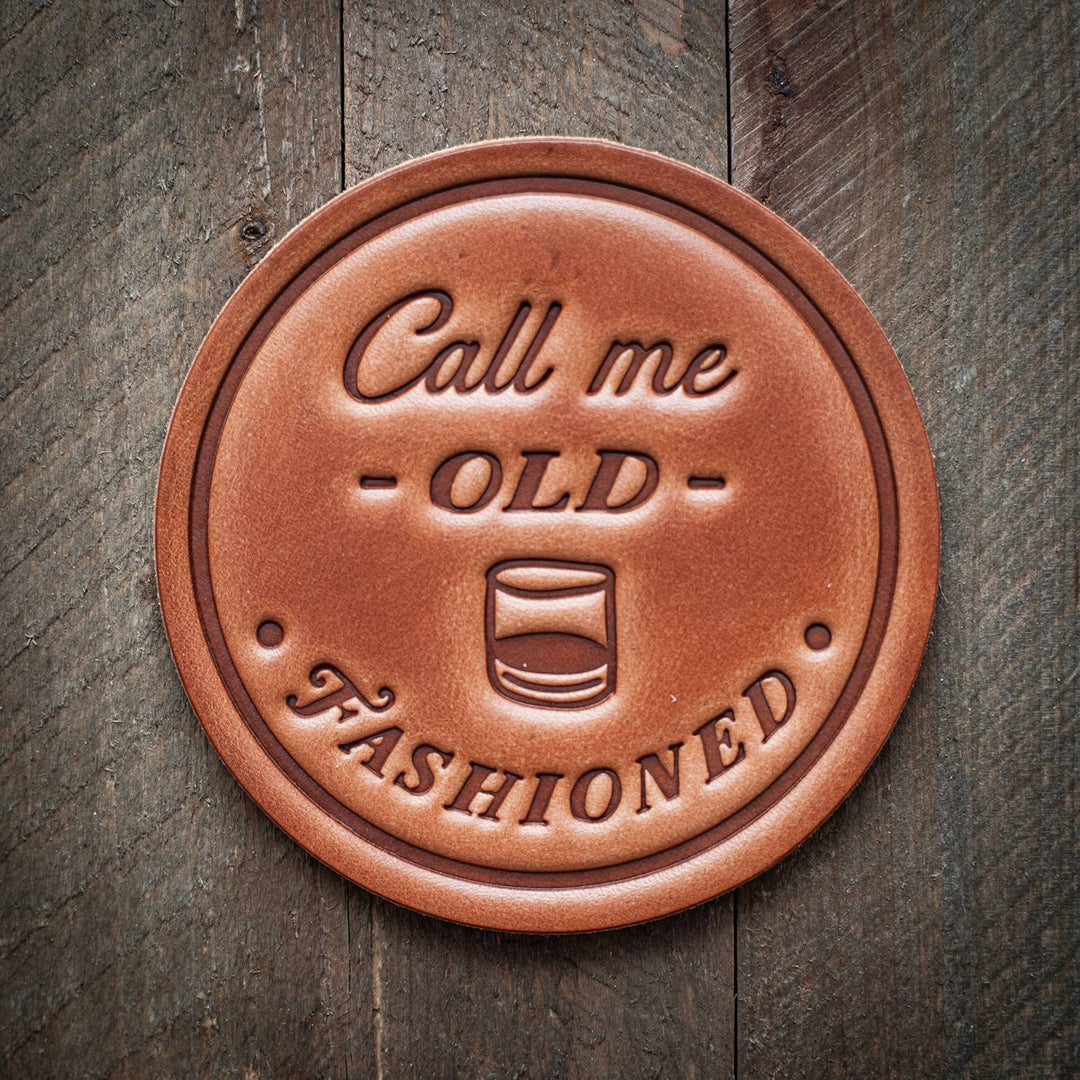 Call Me Old Fashioned leather coaster