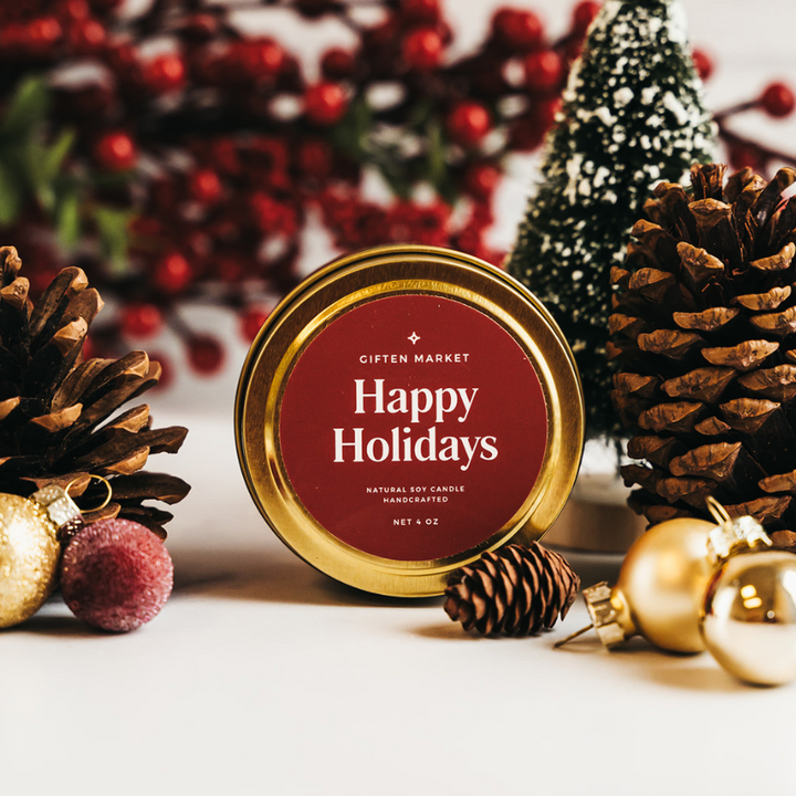 Happy Holidays Gold Travel Candle