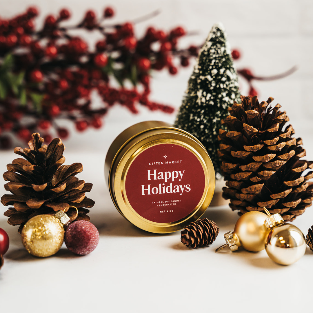 Happy Holidays Gold Travel Candle