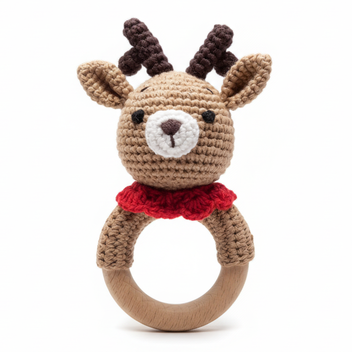 Christmas Reindeer Hand Crocheted Rattle