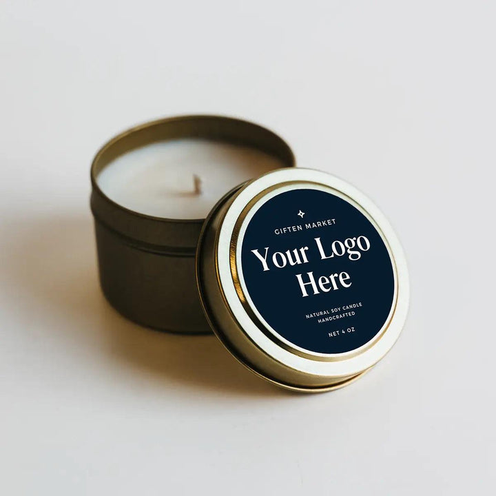 Custom Logo Soy Candle - 4oz Gold Travel Tin - Private Label