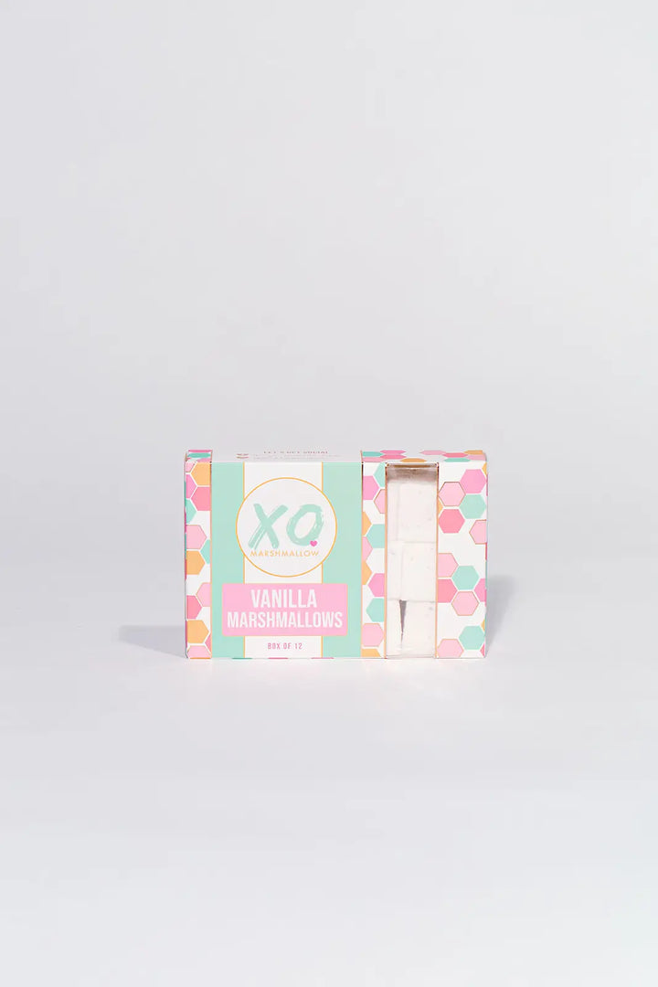 XO Vanilla Marshmallows box standing on a plain white background