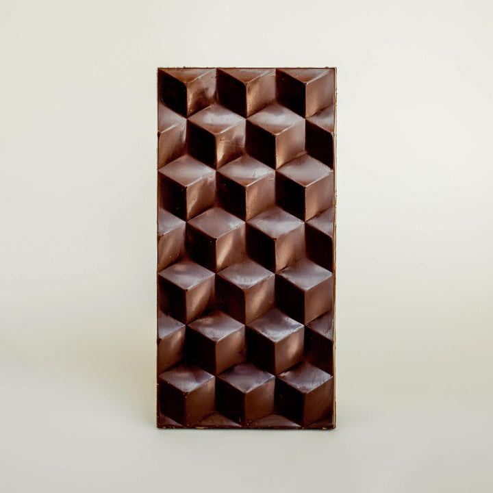 Unwrapped Mocha dark milk chocolate bar, glossy brown with a grid of raised cubes