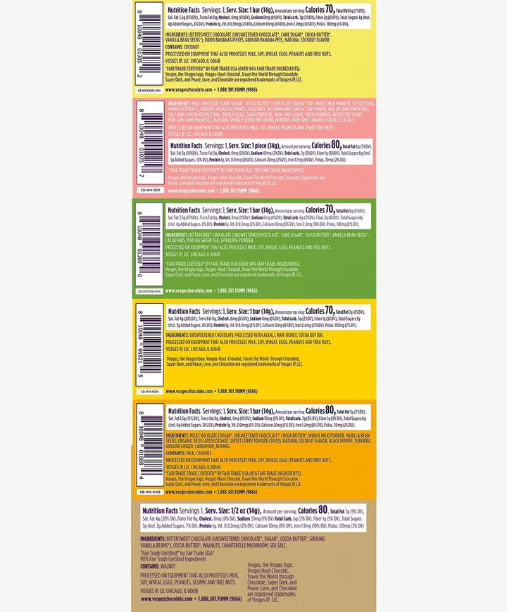 Nutrition facts and ingredient panels for the mini chocolate bars