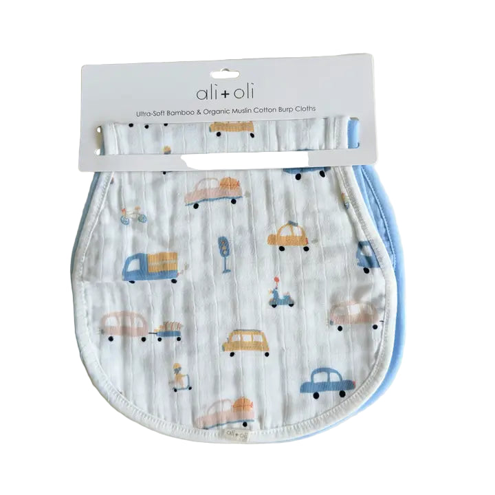 Bamboo Muslin Burp Cloth Set 2 Pack - Autos/Blue