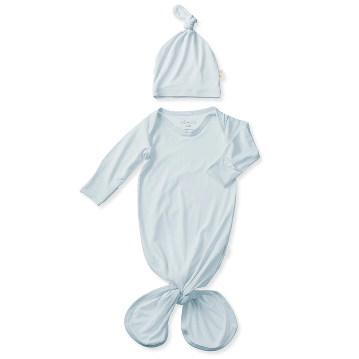 Bamboo Knotted Baby Gown & Beanie - Blue