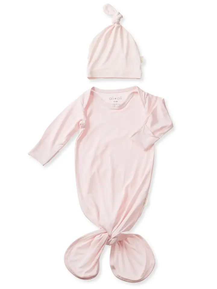 Bamboo Knotted Baby Gown & Beanie - Blush