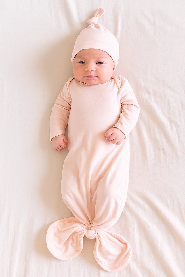 Bamboo Knotted Baby Gown & Beanie - Blush