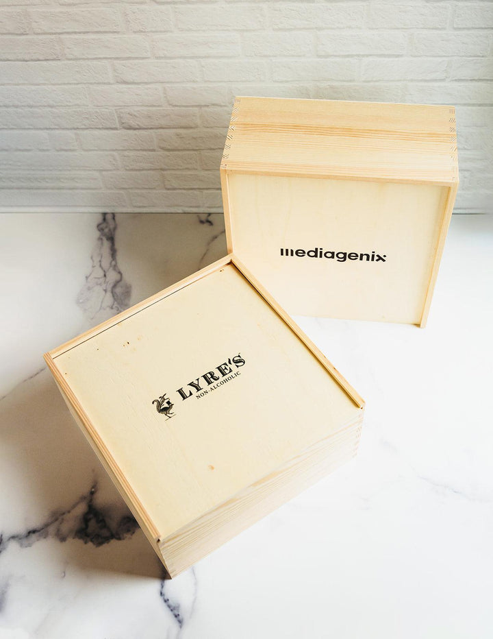 Custom Logo Wooden Gift Crate - Luxury Branded Gift Packaging - 10x10x5"