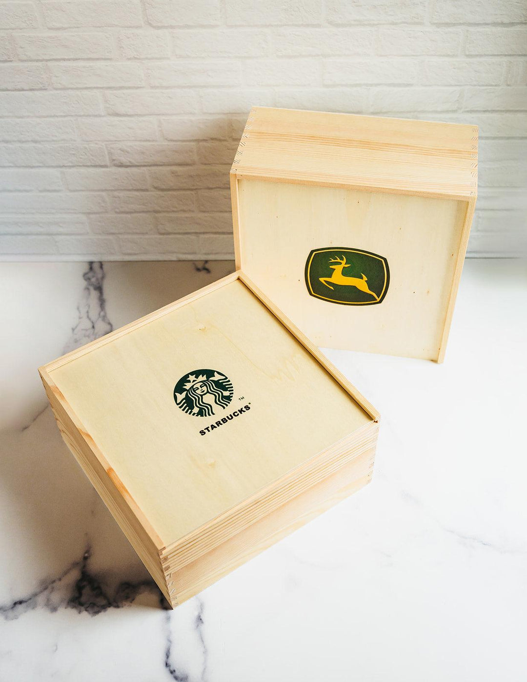 Custom Logo Wooden Gift Crate - Luxury Branded Gift Packaging - 10x10x5"