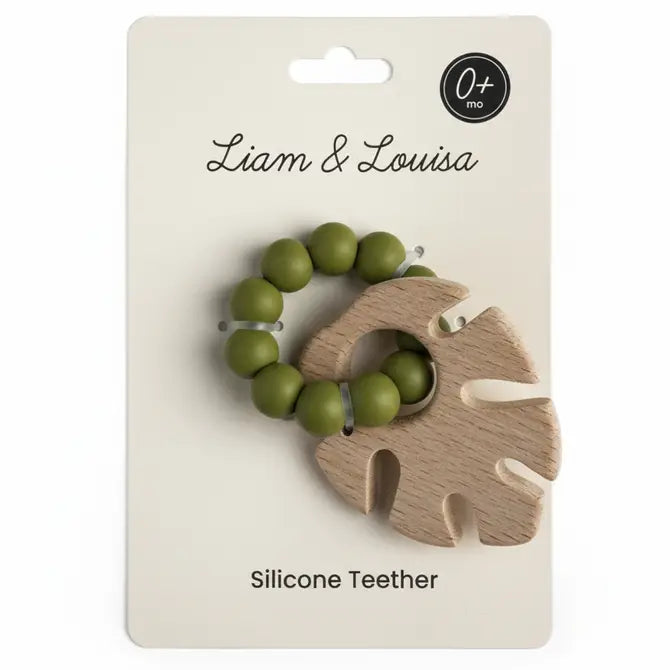 Green Leaf Silicone Beechwood Baby Teether