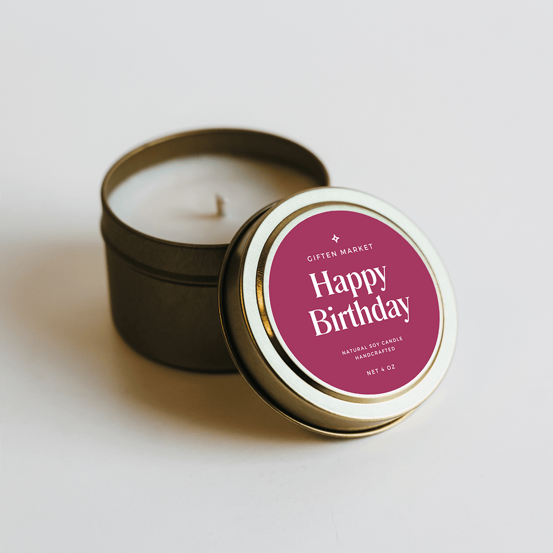 Happy Birthday Gold Travel Candle