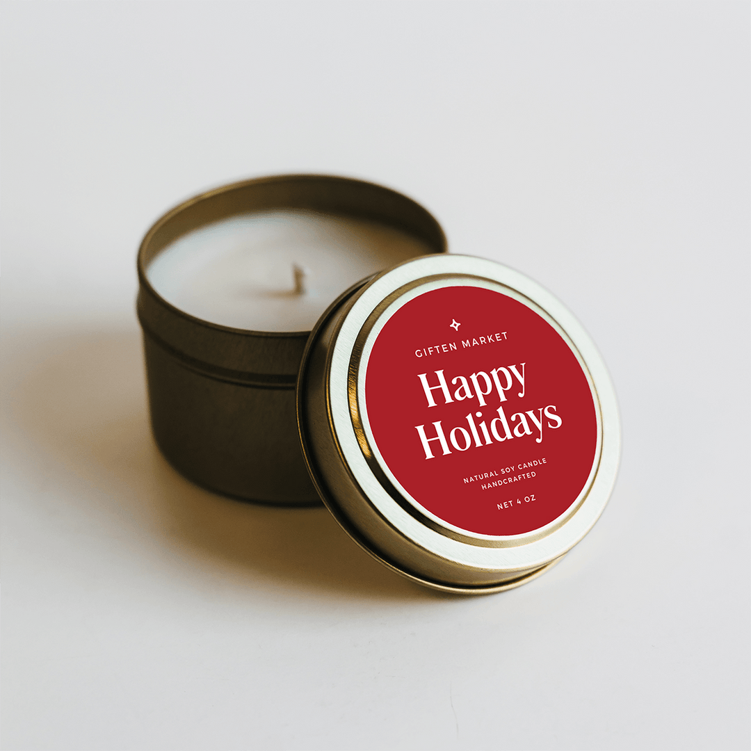 Happy Holidays Gold Travel Candle