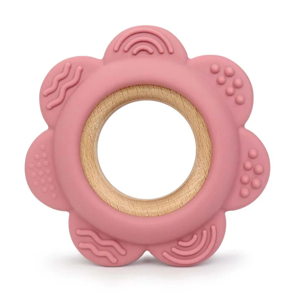 Ring Flower Silicone & Beechwood Baby Teether
