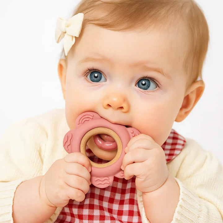 Ring Flower Silicone & Beechwood Baby Teether