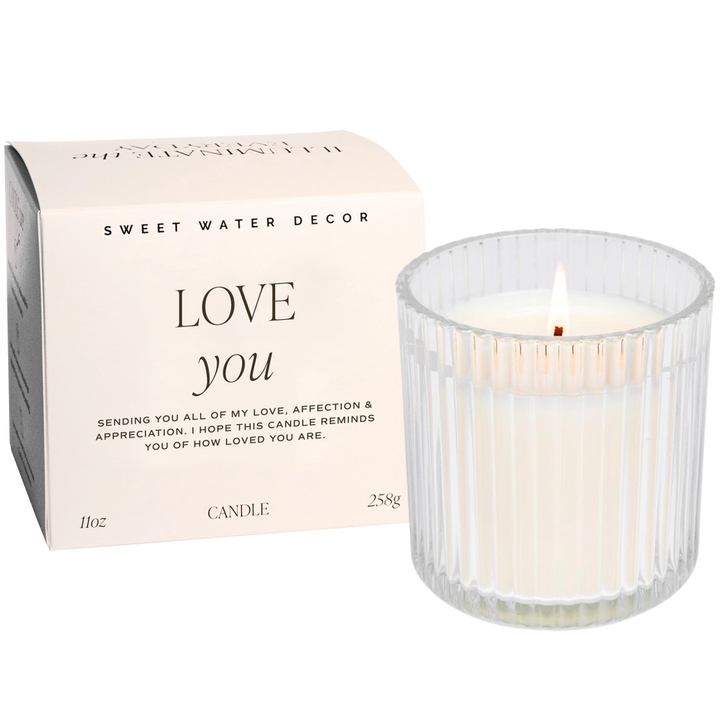 Love You Fluted Soy Candle - Ribbed Glass Jar with Box
