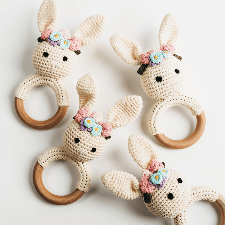 Cream Bunny Rattle with Floral Crown