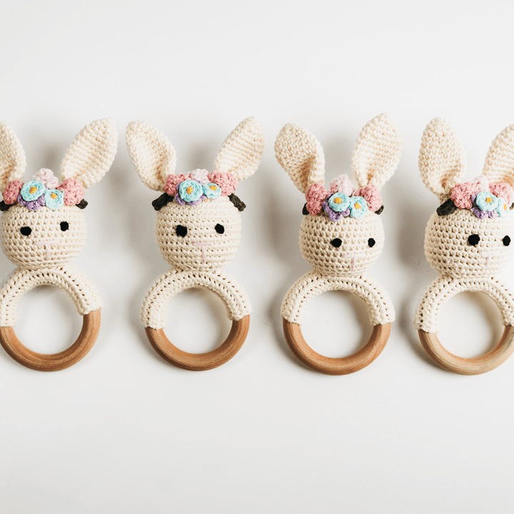 Cream Bunny Rattle with Floral Crown