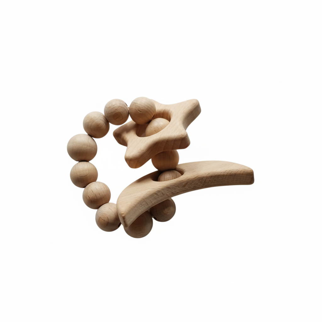 Wood Star & Moon Teething Ring