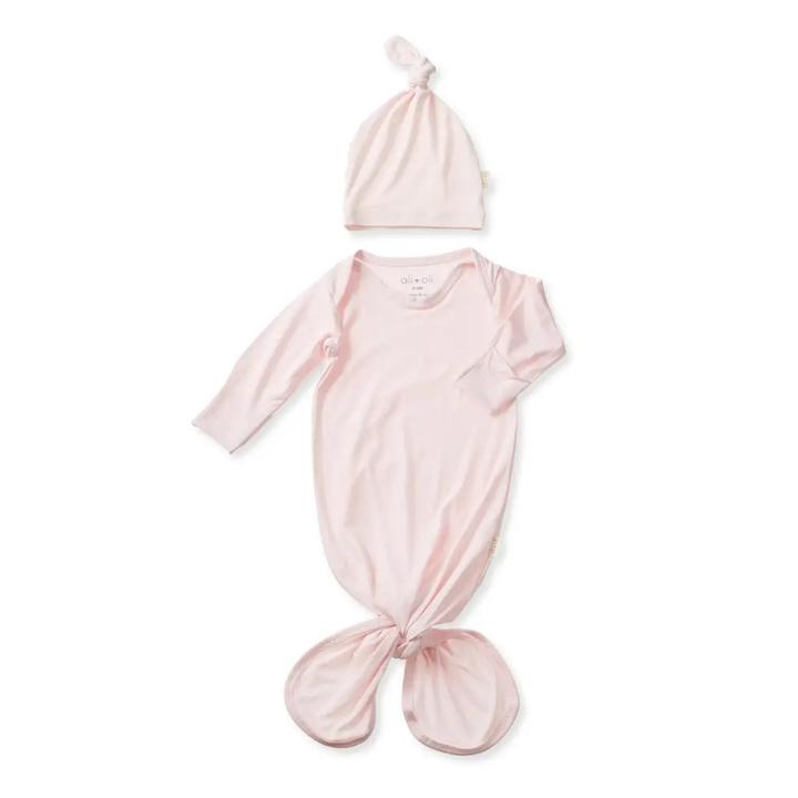 Bamboo Knotted Baby Gown & Beanie - Blush