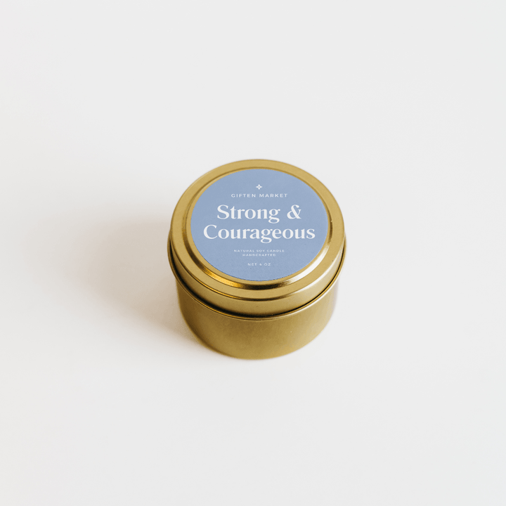 Strong & Courageous Gold Travel Candle