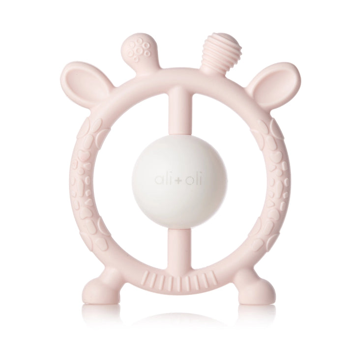 Giraffe Silicone Teether & Rattle Toy - Pink