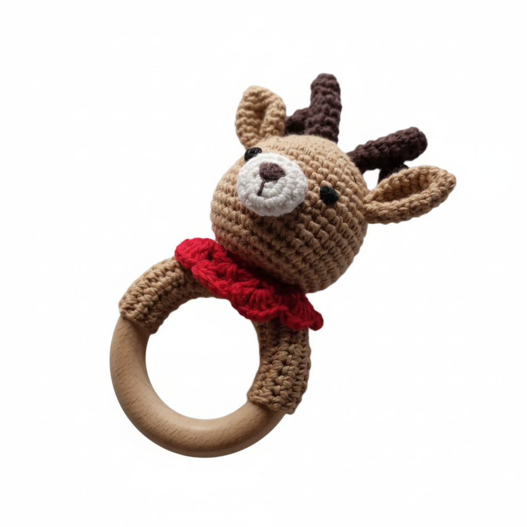 Christmas Reindeer Hand Crocheted Rattle