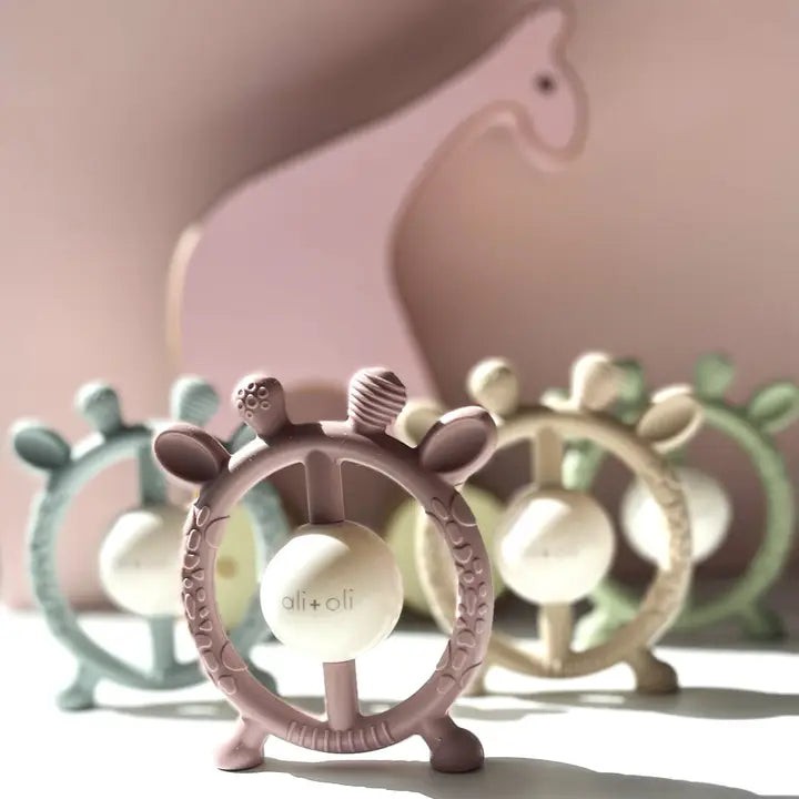 Giraffe Silicone Teether & Rattle Toy - Sage