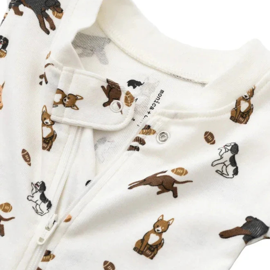 Football Pups Zipper One-Piece Baby Pajamas