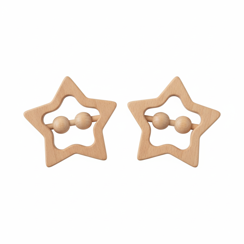 Star Beech Wood Teething Rattle